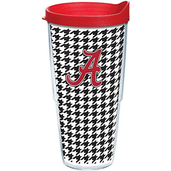 Tervis Alabama Crimson Tide Houndstooth Tumbler With Wrap And Red Lid 24Oz, Clear