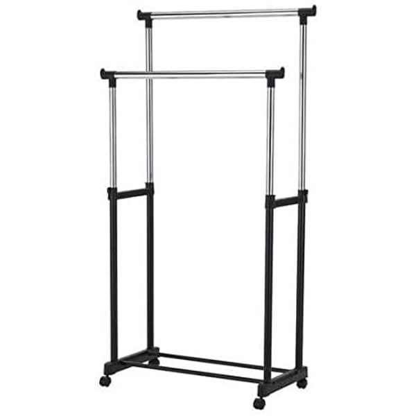 Lavish Cloth Rack 2 Pole, Metal Double Pole Telescopic Clothes Hanger, Black