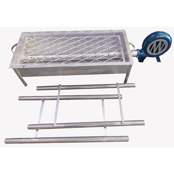 Go2Camps BBQ Grill With Fan Long Legs-Adjustable Stand With Hand Use Blower Fan 90 Cm-Large-Galva Barbeque Gril