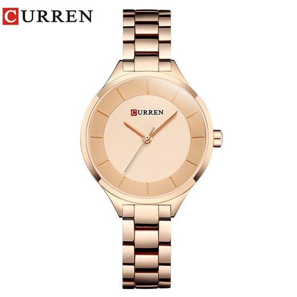 Curren CRN9015S-GLD-WHT-Stainless Steel Luxury Fashion Wristwatch
