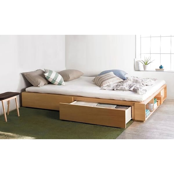 Solid MDF Wood Storage Bed Queen without Mattress Beige