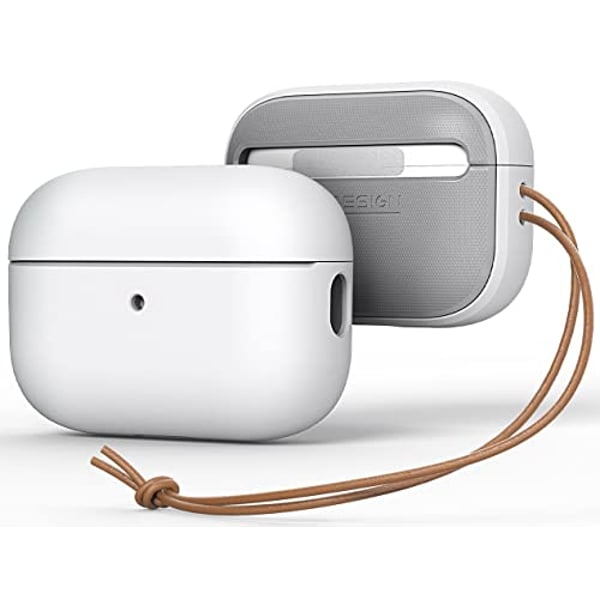 VRS Design Modern for Airpods Pro 2nd Generation case (2022) Airpods Pro 2 case cover with Leather Strap - White VRS Design Modern for Airpods Pro 2nd Generation case (2022) Airpods Pro 2 case cover with Leather Strap - White