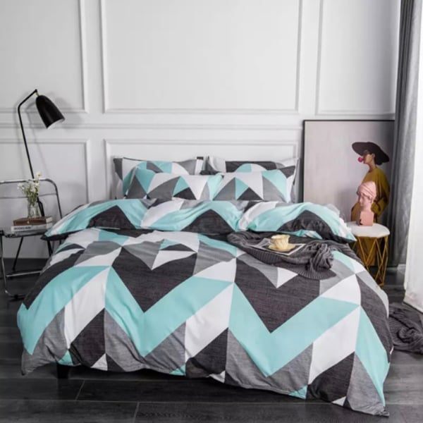 Luna Home Queen/double Size 6 Pieces Bedding Set Without Filler, Light Blue Geometric Design
