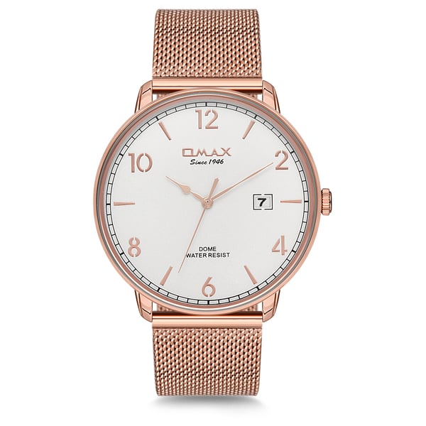 Omax Dome Series Rose Gold Mesh Analog Watch For Men DCD003R38I