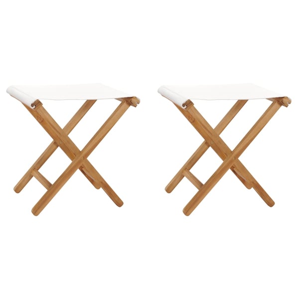 Vidaxl Folding Chairs 2 Pcs Solid Teak Wood And Fabric Cream White