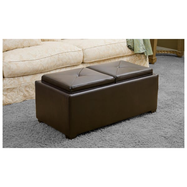Devonshire Bonded Leather Tray Top, Brown Leather Tray Ottoman