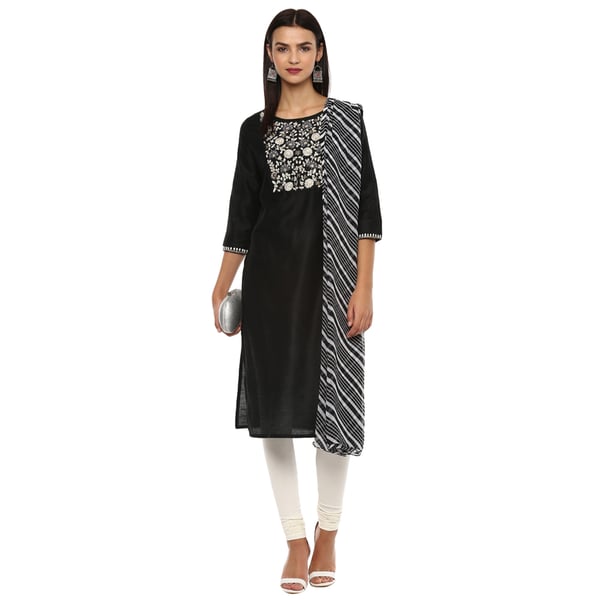 IMARA Black & White Embroidered Kurta Set Size S