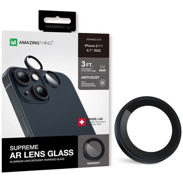 Amazing Thing iPhone 14 and iPhone 14 PLUS Camera Lens Protector Supreme Tempered Glass Aluminum AR Lens Defender - Midnight Amazing Thing iPhone 14 and iPhone 14 PLUS Camera Lens Protector Supreme Tempered Glass Aluminum AR Lens Defender - Midnight