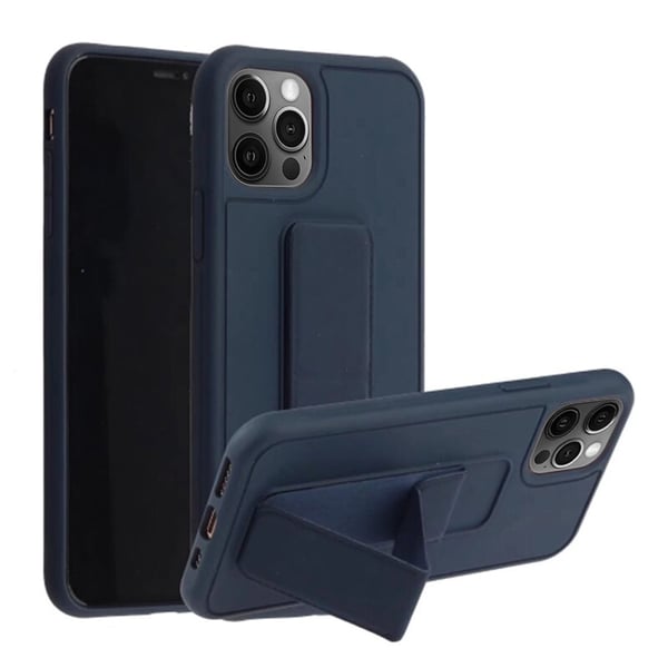 Margoun case for iPhone 14 Pro with Hand Grip Foldable Magnetic Kickstand Wrist Strap Finger Grip Cover 6.1 inch Dark Blue