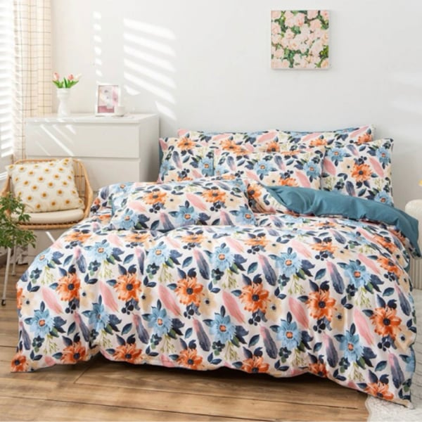 Luna Home King Size 6 Pieces Bedding Set Without Filler, Blue Color Floral Design