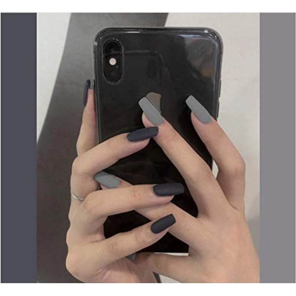 Cathercing 24 Pcs Ballerina Pure Color Matte Coffin Nails Full Cover Medium False Beauty Square Fake Gel Nail Tips Art For Women Girls Gift Halloween Party - Black And Gray Cathercing 24 Pcs Ballerina Pure Color Matte Coffin Nails Full Cover Medium False Beauty Square Fake Gel Nail Tips Art For Women Girls Gift Halloween Party - Black And Gray