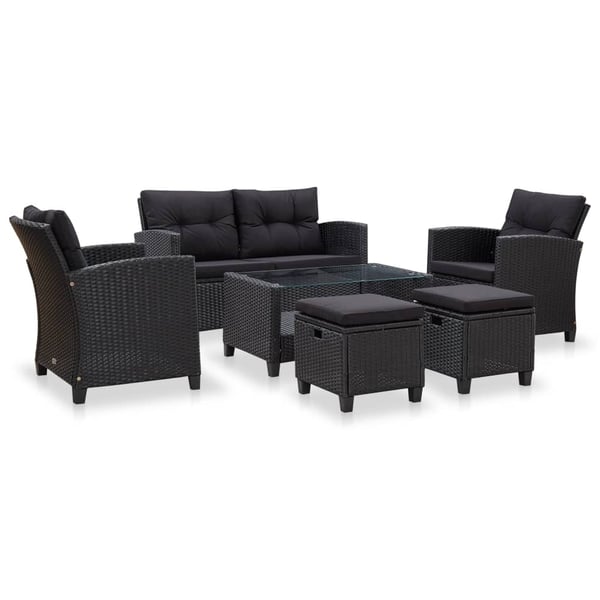 Vidaxl 6 Piece Garden Sofa Set With Cushions Poly Rattan Black