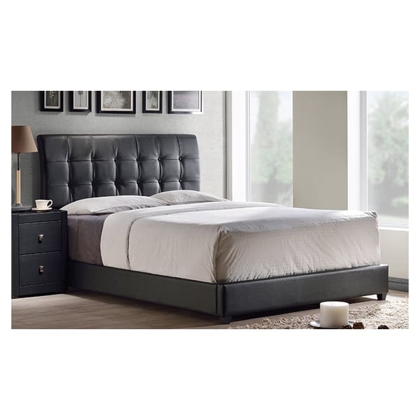 Lusso Tufted Black Faux Leather King Bed with Mattress Black