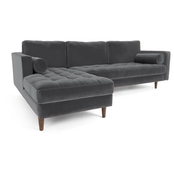 Grey velvet sales l shape sofa
