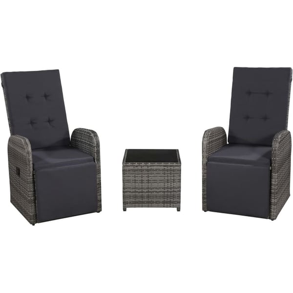 Vidaxl 3 Piece Bistro Set With Cushions Poly Rattan Grey Vidaxl 3 Piece Bistro Set With Cushions Poly Rattan Grey