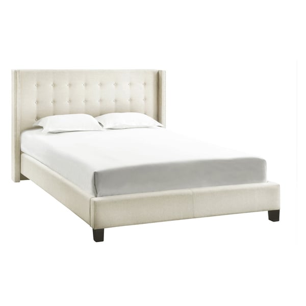 Melina Tufted Linen Wingback Queen Bed with Mattress Beige