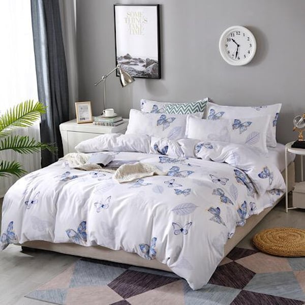 Buy King Size Blue Butterfly Design Bedding Set of 6 ...