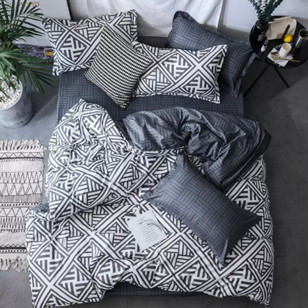 Luna Home Queen/double Size 6 Pieces Bedding Set Without Filler ,gray Geometric Design