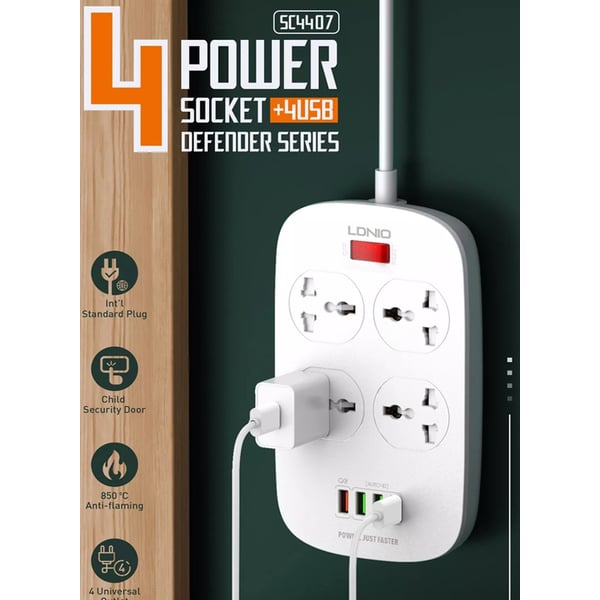 Smart 2500w 10a Extension With 4 Power Sockets And 18w Usb Ports | Defender Series Power Strip With Qc Usb Port Fast Charging | 2m Power Cord Smart 2500w 10a Extension With 4 Power Sockets And 18w Usb Ports | Defender Series Power Strip With Qc Usb Port Fast Charging | 2m Power Cord