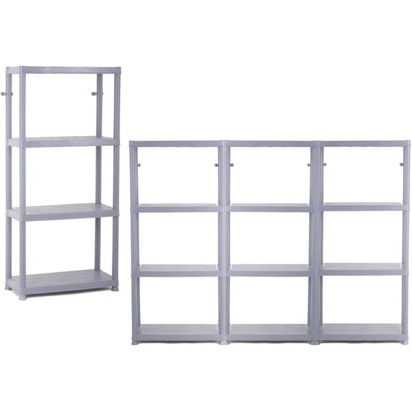 Kreher Storage Shelves, 4 X Primo, Plastic-shelf Grey, 61 X 30.5 X 130 Cm, 4 Shelves, Holds 25 Kg Per Shelf, Expendable, Indoor & Outdoor, Tüv Germany Approved