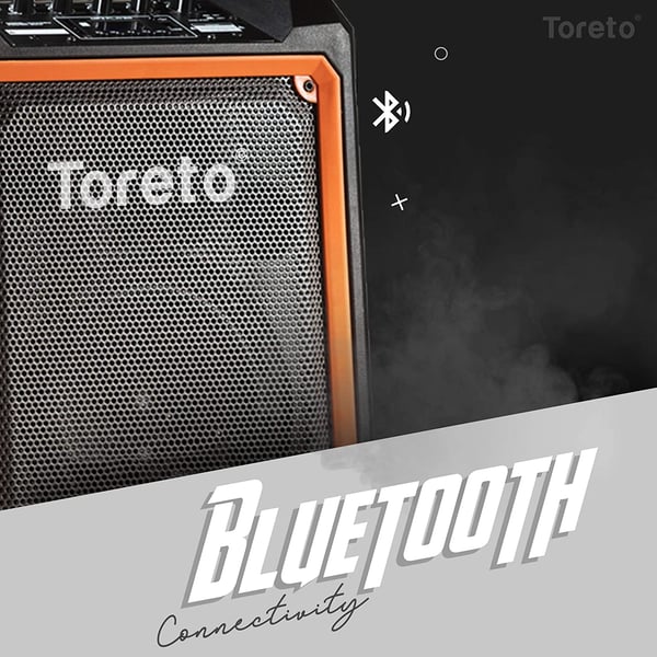 Toreto Rock 100 Party Speaker Portable Bluetooth Wireless Speaker With Heavy Bass 100w Powerful Stereo Sound Upto 3-5 Hrs Playtime Usb/tws/aux/fm Radio,2 Wireless Karaoke Mic, Remote Control (tor-332)