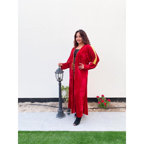 Trendy Palace Velvet Red Bisht Abaya