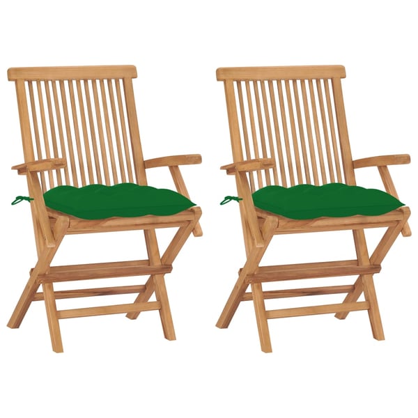 vidaXL Garden Chairs with Green Cushions 2 pcs Solid Teak Wood
