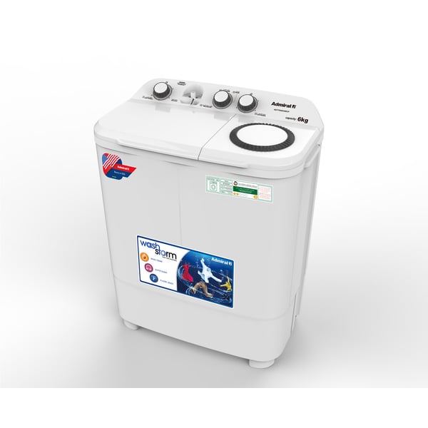 Admiral 6 KG Twin Tub Washing Machine ADTT06KUWCP White Admiral 6 KG Twin Tub Washing Machine ADTT06KUWCP White