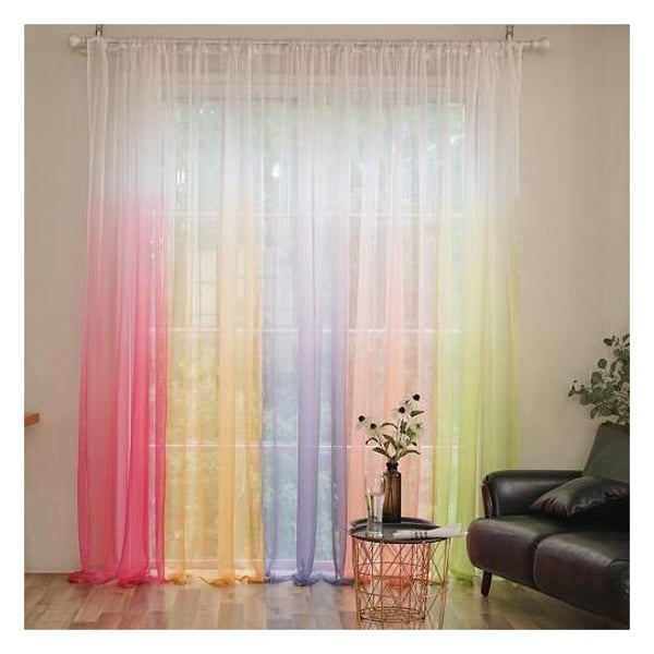 Ombre Design Sheer Window Curtain Set of 2pcs Green Color