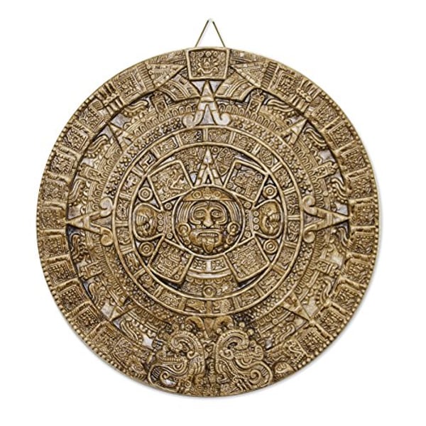 Novica Light Brown Archaeological Theme Ceramic Advent Calendar Plaque, Honey Aztec Sun Stone'