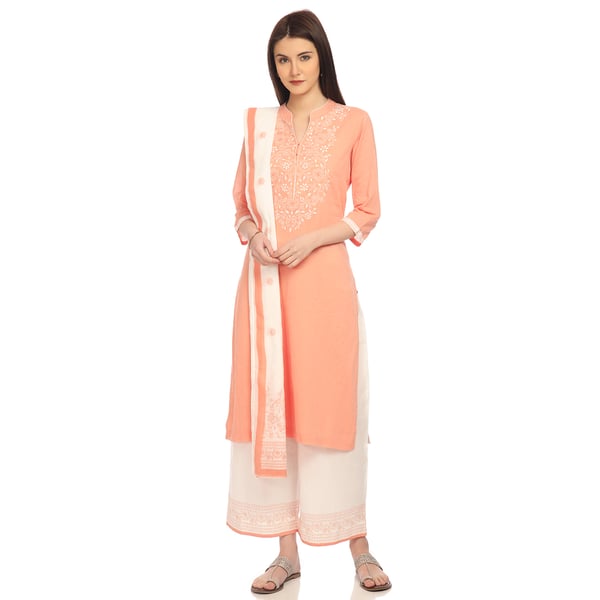 BIBA Peach Kurta Palazzo Set Size 38