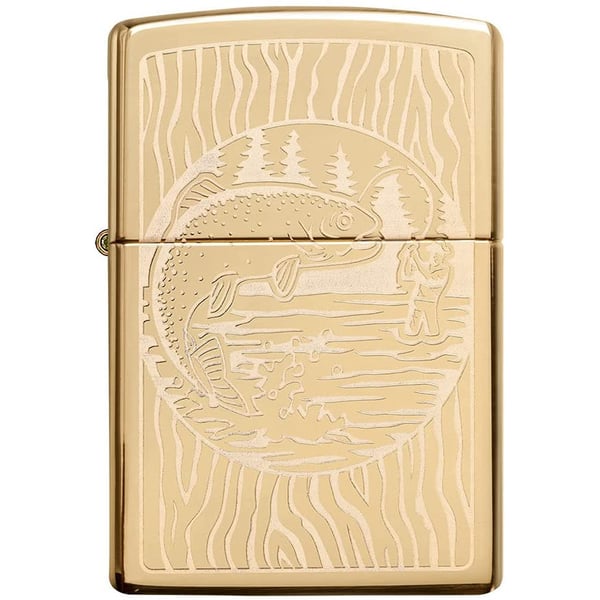 Zippo Classic Pocket Lighter Model 49610 - Fishing Bass In White Lasered Design - Windproof | Metal Material - Brass Zippo Classic Pocket Lighter Model 49610 - Fishing Bass In White Lasered Design - Windproof | Metal Material - Brass
