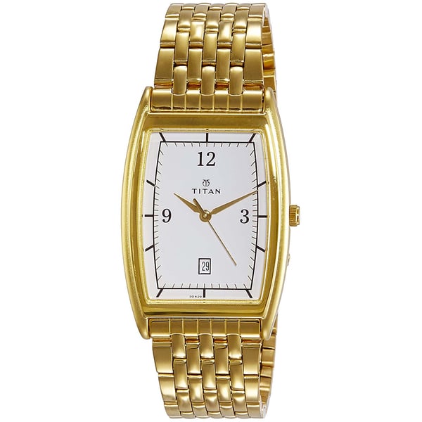 TITAN 1640YM01 Mens Watch Analog White Dial Gold Stainless
