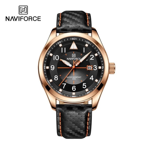 Naviforce 8022 Randy Men Leather Watch - Slvrgrey