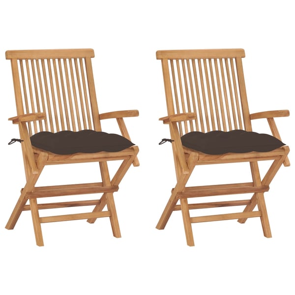 vidaXL Garden Chairs with Taupe Cushions 2 pcs Solid Teak Wood vidaXL Garden Chairs with Taupe Cushions 2 pcs Solid Teak Wood