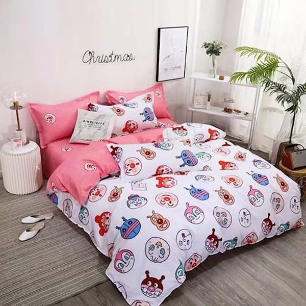 Single Size 160 x 210cm 4pcs Bedding Set Happy Face Design Multicolor