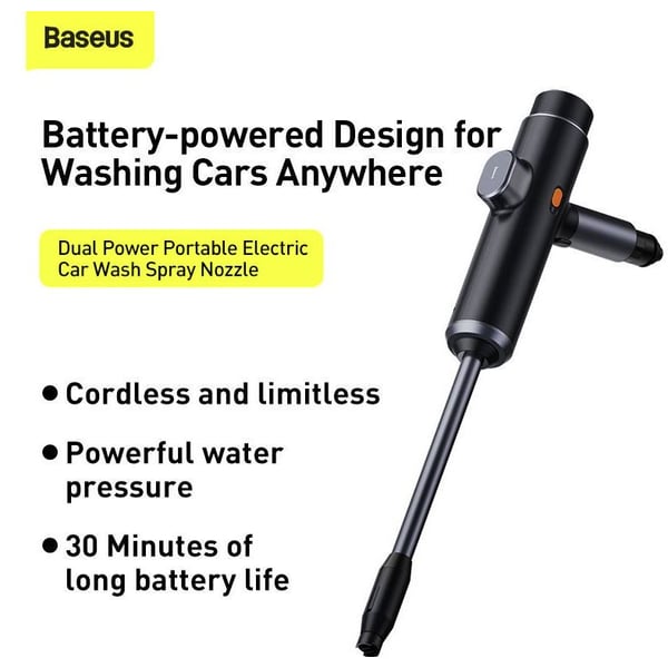 Baseus Dual Power Portable Electric Car Wash Spray Nozzle(Set) With 3.5 M Water Pipe Cleaning Kit
