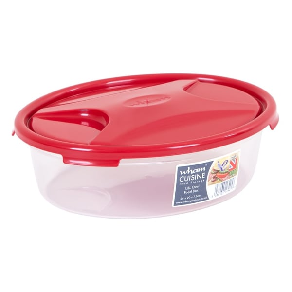 Cuisine OvaL Lunch Storage Box & Lid Clear/Chili Red 1.8L