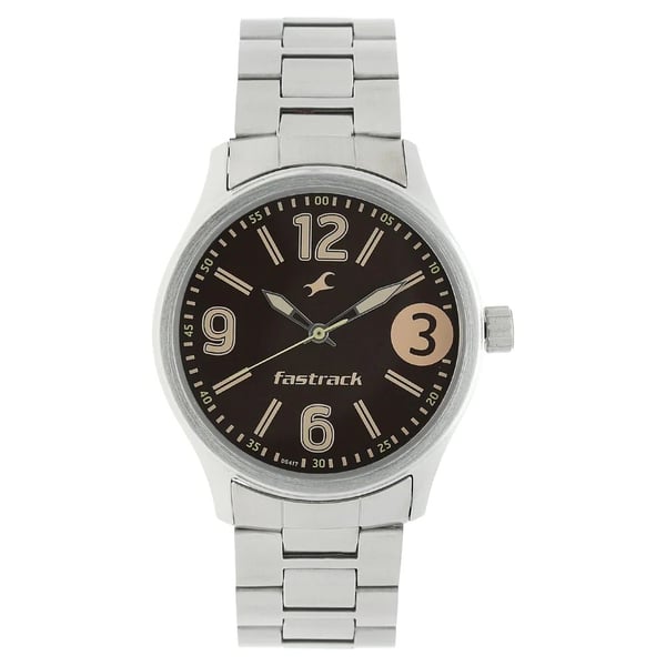 Fastrack Bare Basics Brown Dial Metal Strap Watch 3001SM07