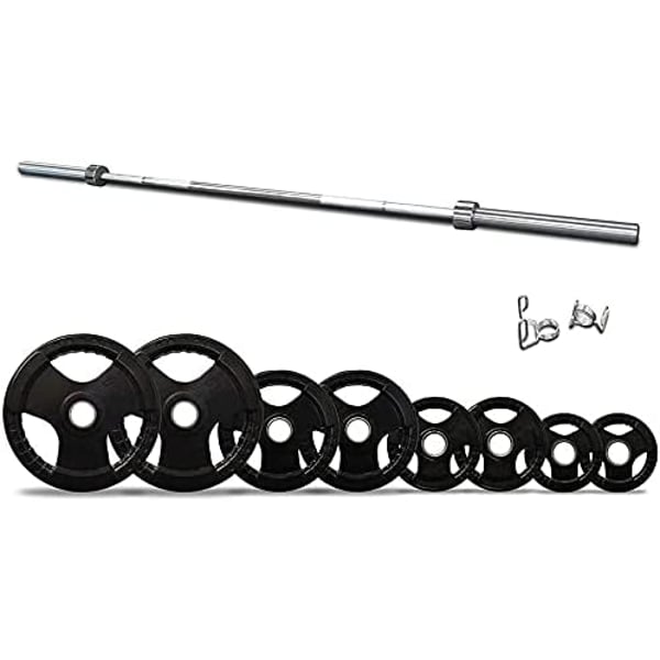 ULTIMAX Olympic Barbell Bar with Tri-Grip Rubber Plate Set for Body Pump Home Gym, Weightlifting, and Strength Training-(7 ft-120kg)