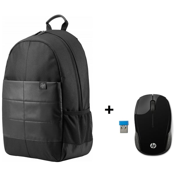 HP 1FK05AA Classic Notebook Backpack 15.6inch Black + X6W31AA 200 Wireless Mouse Black price in