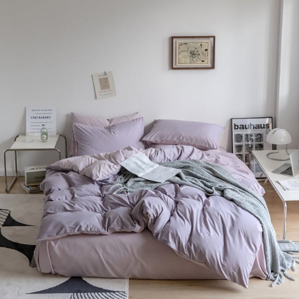 LUNA HOME Premium Single Size 4 Pieces Korean Bedding Set, Plain Purple and Light Purple Color.