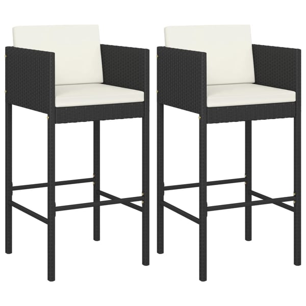 Vidaxl Bar Stools 2 Pcs With Cushions Black Poly Rattan Vidaxl Bar Stools 2 Pcs With Cushions Black Poly Rattan