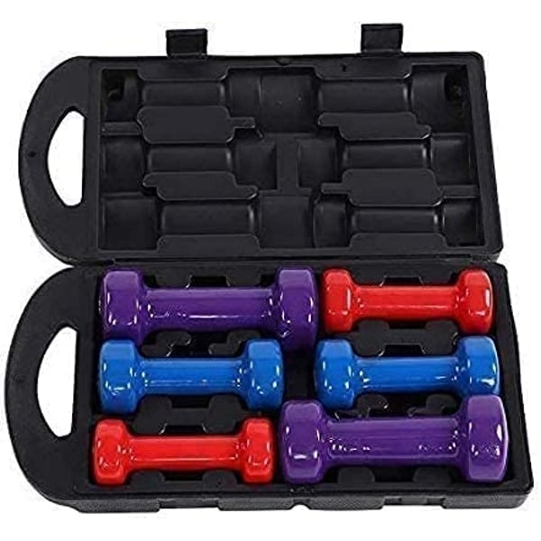 ULTIMAX Dumbbell Hand Weight Set With Carry Case, Vinyl / Neoprene Dipping Dumbbells Set Assorted Colors for home gym - 10KG