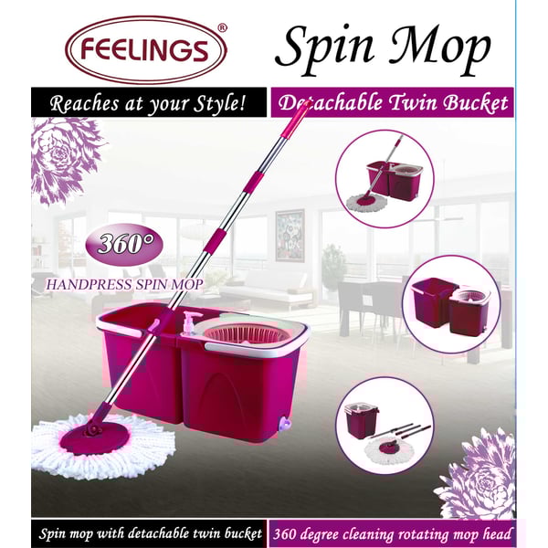 Feelings Smart Spin Mop with detachable Twin Bucket Purple Feelings Smart Spin Mop with detachable Twin Bucket Purple