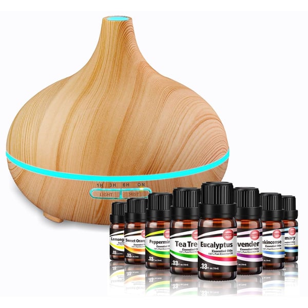 Essential Oils Diffuser, 300ml Cool Mist Humidifier for Office, Room, Auto Shut-Off, 4 Modes Time Setting, 7 Color with 8 Bottles Innoo Tech Essential Oils