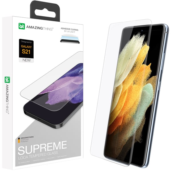 Amazing Thing Supreme Glass Fully covered with Loca Glue Technology designed for Samsung S21 tempered Glass Screen Protector with [UV Light]