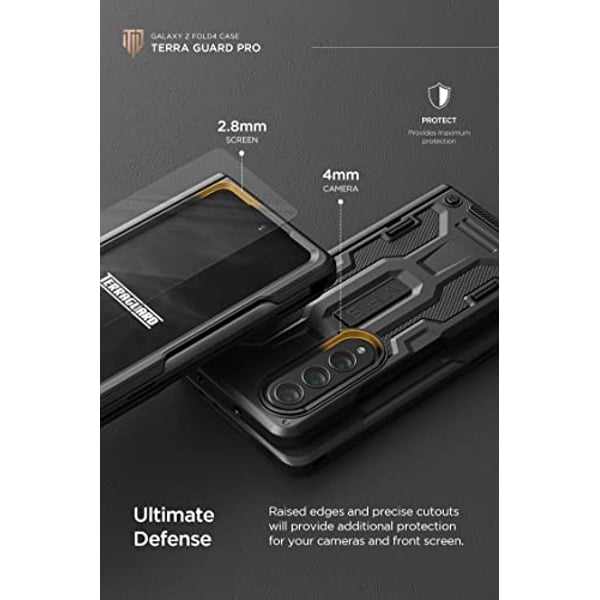 Vrs Design Terra Guard Active Pro [hinge Protection] Designed For Samsung Galaxy Z Fold 4 Case Cover (2022) With Screen Protector And S-pen Holder - Matte Black (s Pen Not Included)