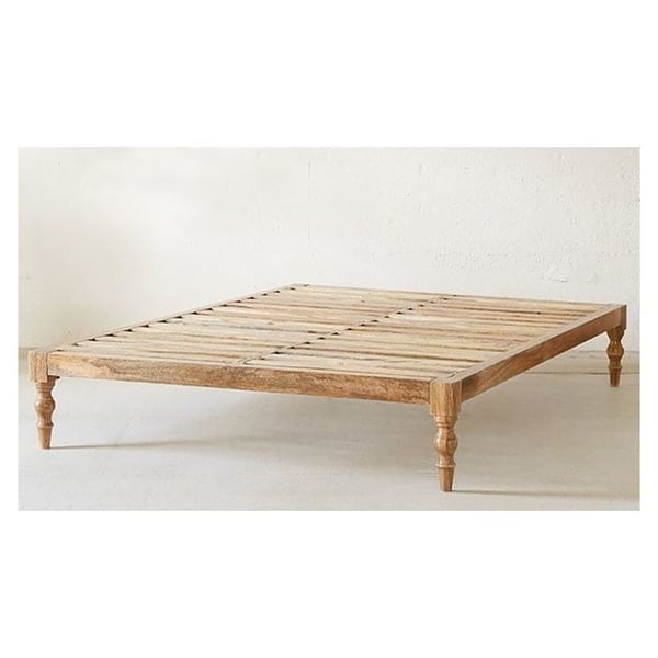 Classic Solid Wood Queen Bed with Mattress in Natural Beige Color