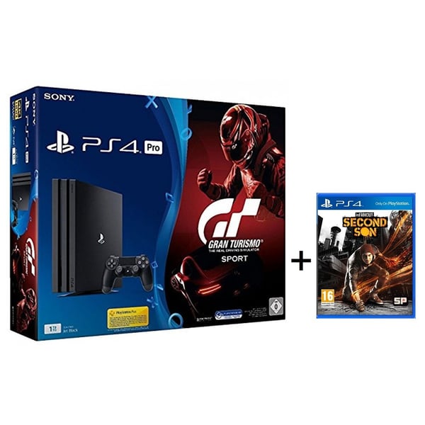 Sony PS4 Pro Gaming Console 1TB Black With Gran Turismo The Real Driving Simulator SPORT Limited Edition + Infamous Second Son Game